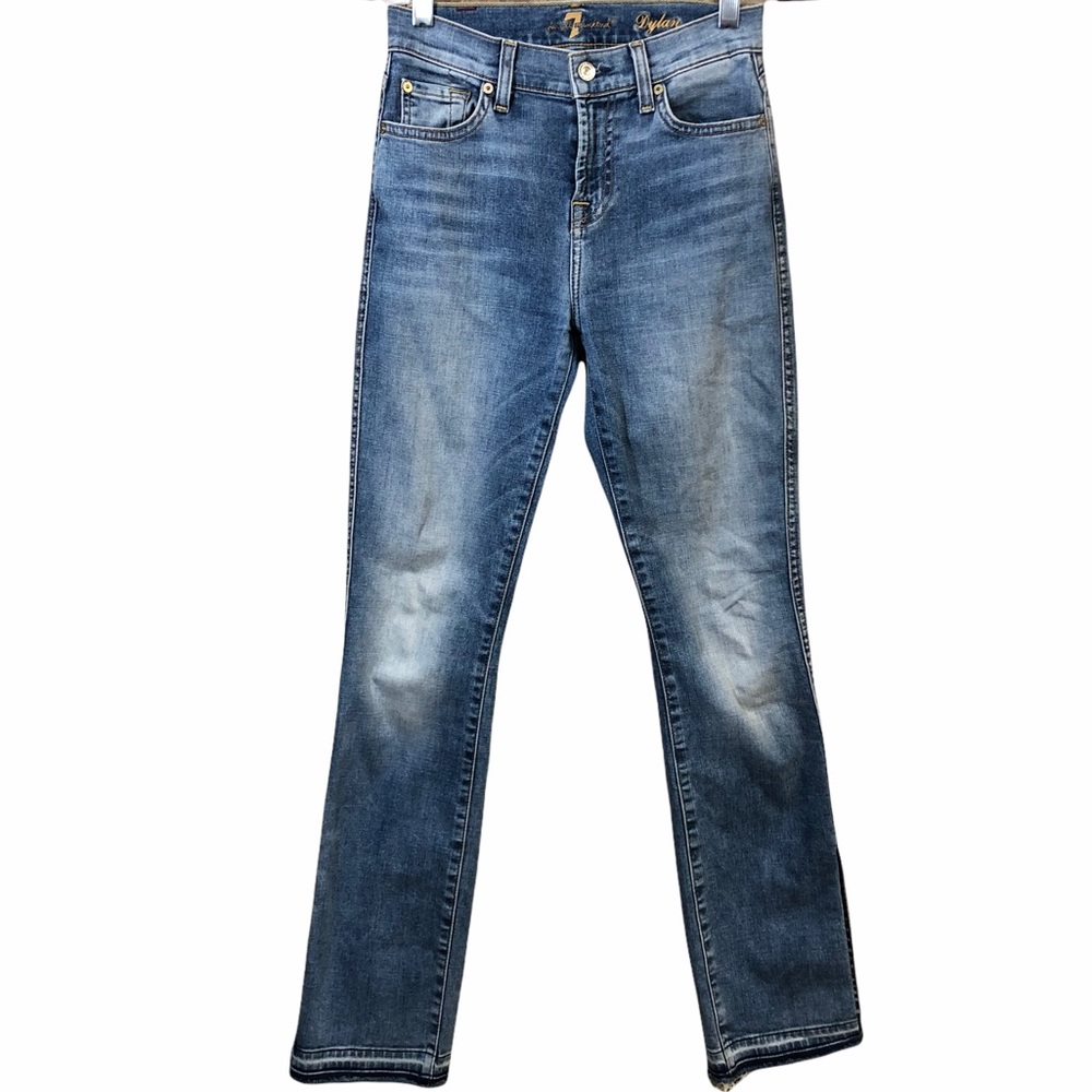 7 For All Mankind Dylan Split / Raw Hem Straight Leg Jeans Sz 24 - Picture 2 of 8
